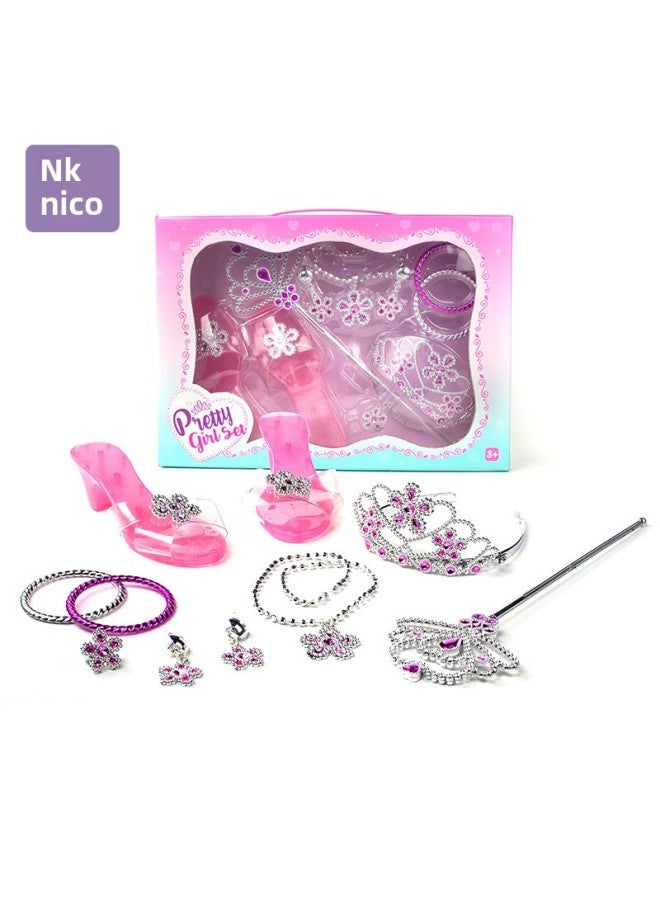 Cross Border Girl Jewelry Toy Princess Play Home Fashion Necklace Makeup Dress Up Crown Scepter Toy Suit-Color:【603-3】  - Image 4