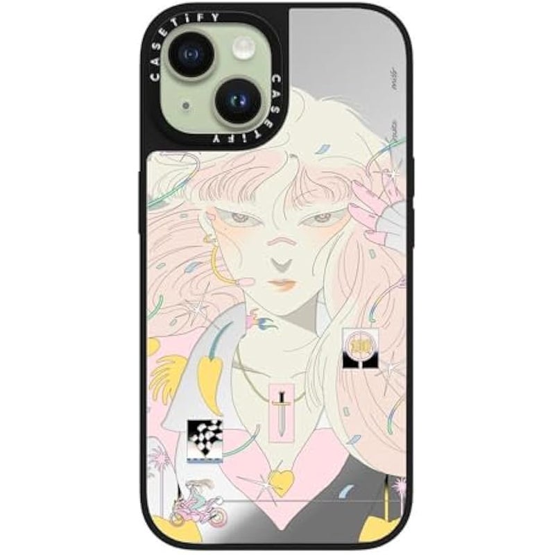 Casetify Mirror iPhone 15 Case 【Reflective / 4.9ft Drop Protection/Compatible with Magsafe】 - Love Racer by SAITEMISS - Silver on Black - Image 3