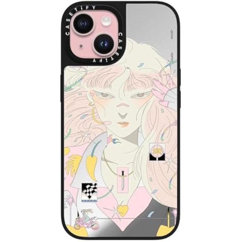 Casetify Mirror iPhone 15 Case 【Reflective / 4.9ft Drop Protection/Compatible with Magsafe】 - Love Racer by SAITEMISS - Silver on Black - Image 1