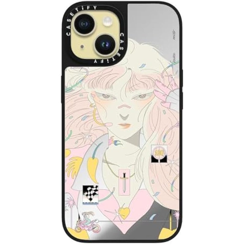 Casetify Mirror iPhone 15 Case 【Reflective / 4.9ft Drop Protection/Compatible with Magsafe】 - Love Racer by SAITEMISS - Silver on Black - Image 2