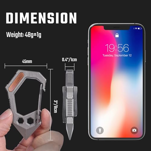 KeyUnity KU03 Titanium EDC 6 in 1 Multi-tool Quick Release Carabiner, Keychain Holder, Screw Bit Driver, Slotted Screwdriver, Bottle Opener, Pry Bar, Scraper Combo - Image 3