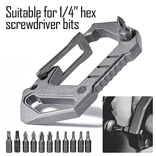 KeyUnity KU03 Titanium EDC 6 in 1 Multi-tool Quick Release Carabiner, Keychain Holder, Screw Bit Driver, Slotted Screwdriver, Bottle Opener, Pry Bar, Scraper Combo - Image 4