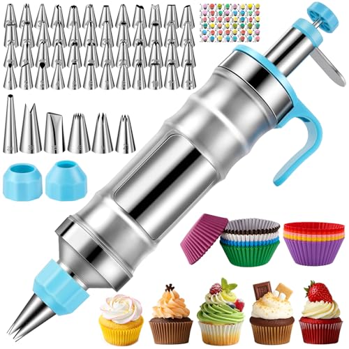 AUKOW Cake Decorating Tools Supplies Kit 164pcs Baking Accessories Dessert Piping Syringe and Icing Tips Set Puffs Cupcake Frosting Piping Bakery Set for Adults Beginners or Professional Blue - Image 1