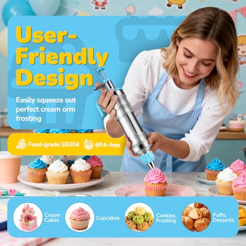 AUKOW Cake Decorating Tools Supplies Kit 164pcs Baking Accessories Dessert Piping Syringe and Icing Tips Set Puffs Cupcake Frosting Piping Bakery Set for Adults Beginners or Professional Blue - Image 3