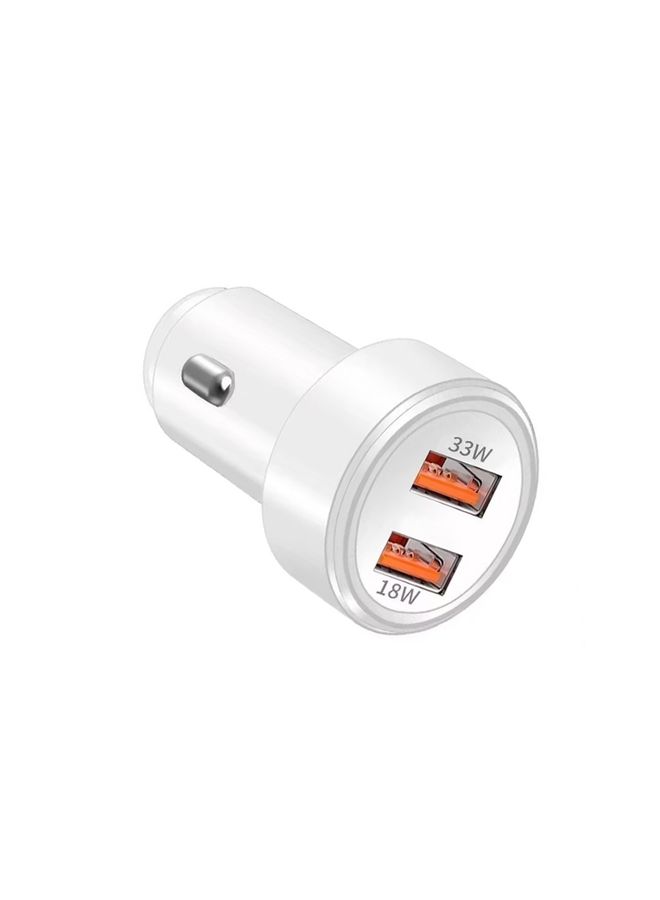 بيوينتي 51W Dual Port QC3.0 USB 33W + 18W Fully Compatible Car Charger(White) - Image 1