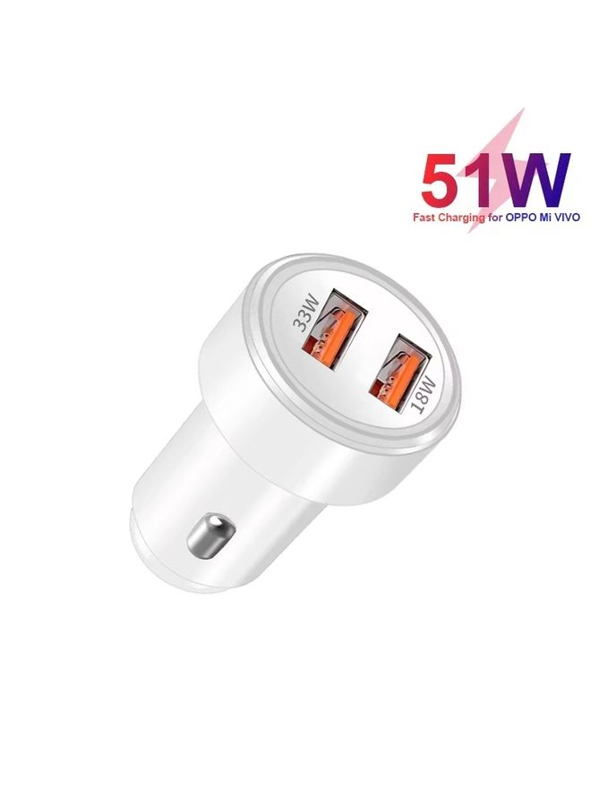 بيوينتي 51W Dual Port QC3.0 USB 33W + 18W Fully Compatible Car Charger(White) - Image 2