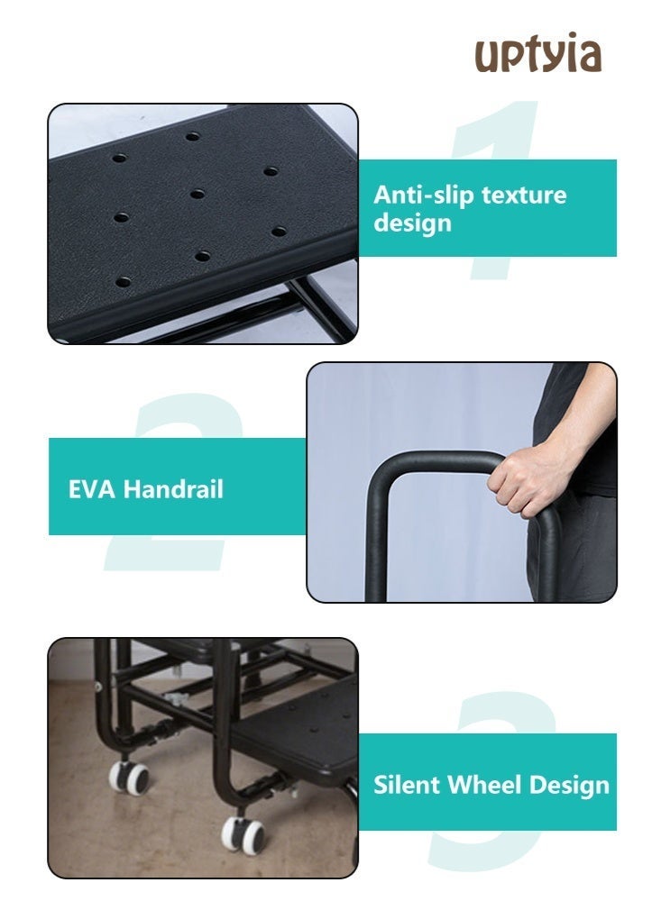 أوبتيا مقعد صغير بيدين، منصة مانعة للانزلاق ودرابزين قابل للتعديل، مقعد صغير بدرجتين لكبار السن، درجات سرير للبالغين وذوي الاحتياجات الخاصة، مقعد صغير متين للأسرة العالية، المطبخ، حوض الاستحمام - Image 5