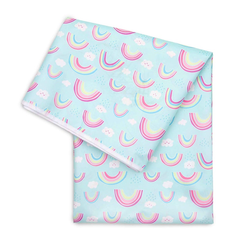 Bumkins Baby Splat Mat for Under High Chair, Babies Toddlers Eating Mess Mat, Waterproof Reusable Cloth for Arts and Crafts, Playtime Mat for Kids, Floors or Tables, Fabric 42inx42in, Rainbows Blue - Image 1