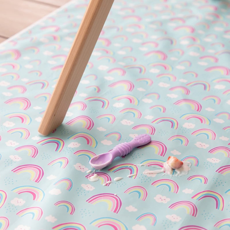 Bumkins Baby Splat Mat for Under High Chair, Babies Toddlers Eating Mess Mat, Waterproof Reusable Cloth for Arts and Crafts, Playtime Mat for Kids, Floors or Tables, Fabric 42inx42in, Rainbows Blue - Image 2