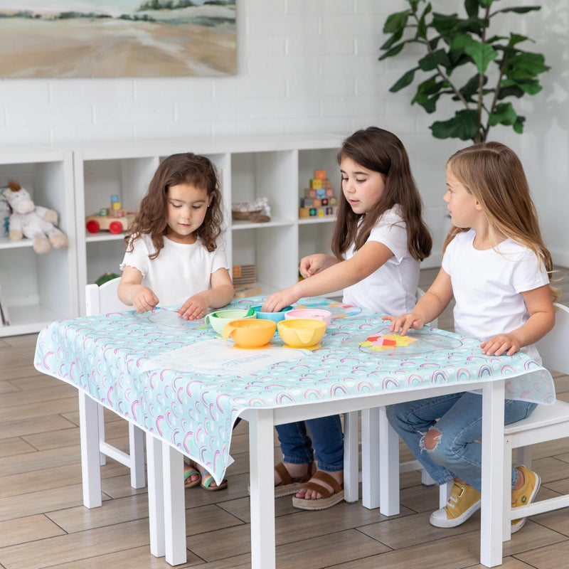 Bumkins Baby Splat Mat for Under High Chair, Babies Toddlers Eating Mess Mat, Waterproof Reusable Cloth for Arts and Crafts, Playtime Mat for Kids, Floors or Tables, Fabric 42inx42in, Rainbows Blue - Image 4