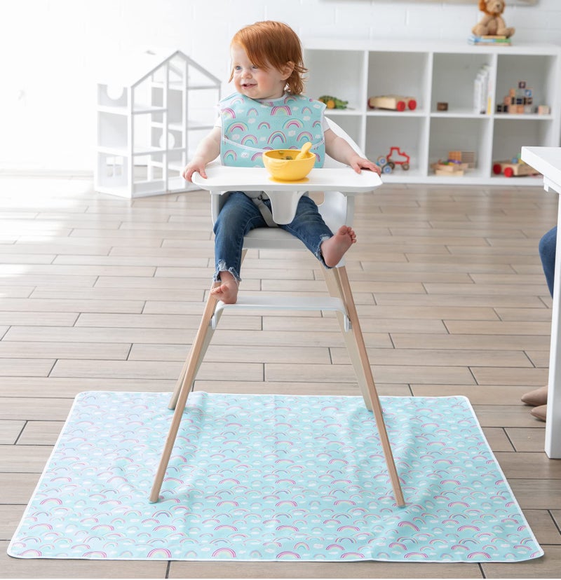 Bumkins Baby Splat Mat for Under High Chair, Babies Toddlers Eating Mess Mat, Waterproof Reusable Cloth for Arts and Crafts, Playtime Mat for Kids, Floors or Tables, Fabric 42inx42in, Rainbows Blue - Image 3