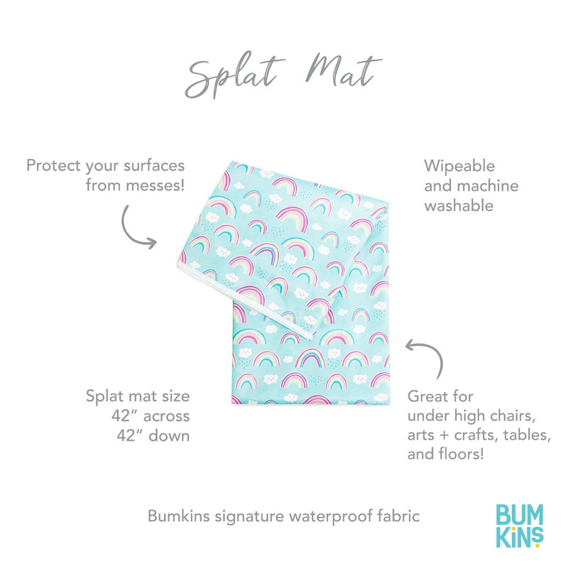Bumkins Baby Splat Mat for Under High Chair, Babies Toddlers Eating Mess Mat, Waterproof Reusable Cloth for Arts and Crafts, Playtime Mat for Kids, Floors or Tables, Fabric 42inx42in, Rainbows Blue - Image 5