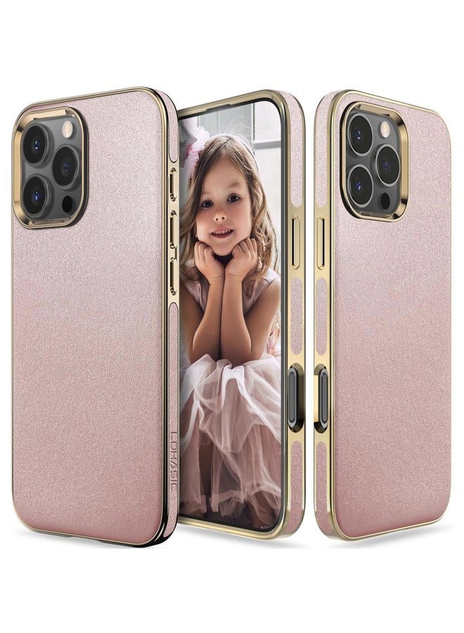 LOHASIC Leather Case for iPhone 16 Pro Max 6.9 Inch 2024 Slim Vintage Stylish Cute Leather Back Cover Protective Case for Girls Women Rose Gold - Image 1