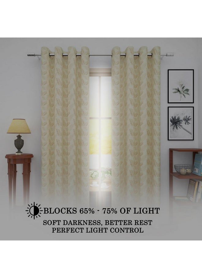 Story@Home Story@Home Azurio Room Darkening Curtain Window 5 Feet Long Set of 2 Leafs Print Jacquard Window Curtain for Living Rooms, bedrooms, Halls, 116 X 152 cm, Cream, Perfect for Festive Gifting  - Image 3