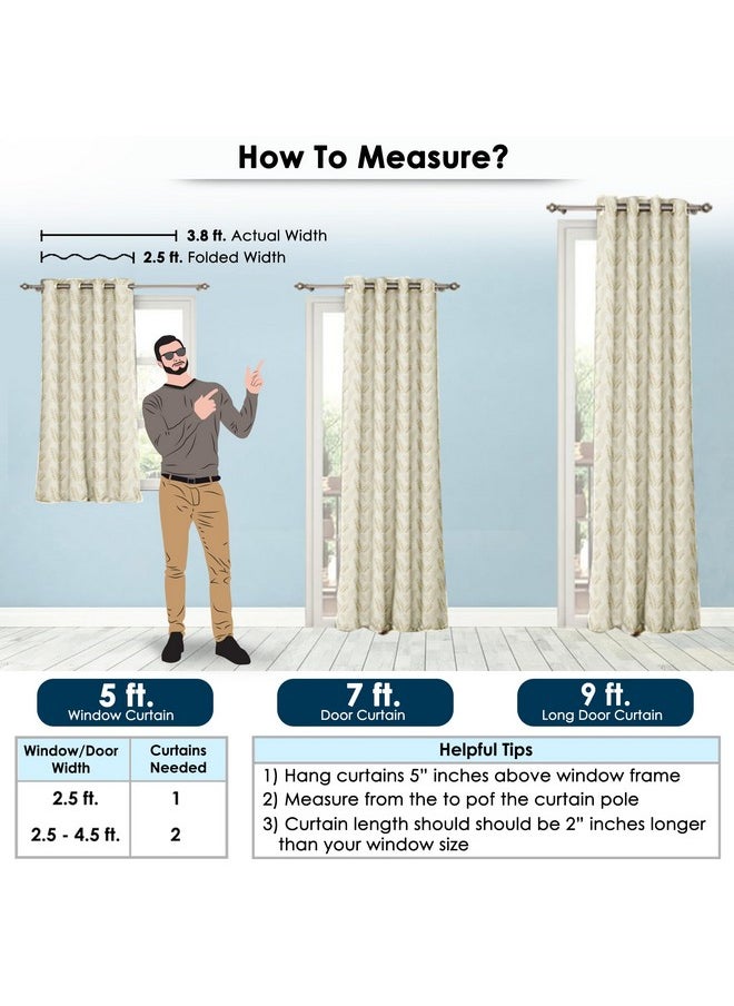 Story@Home Story@Home Azurio Room Darkening Curtain Window 5 Feet Long Set of 2 Leafs Print Jacquard Window Curtain for Living Rooms, bedrooms, Halls, 116 X 152 cm, Cream, Perfect for Festive Gifting  - Image 2