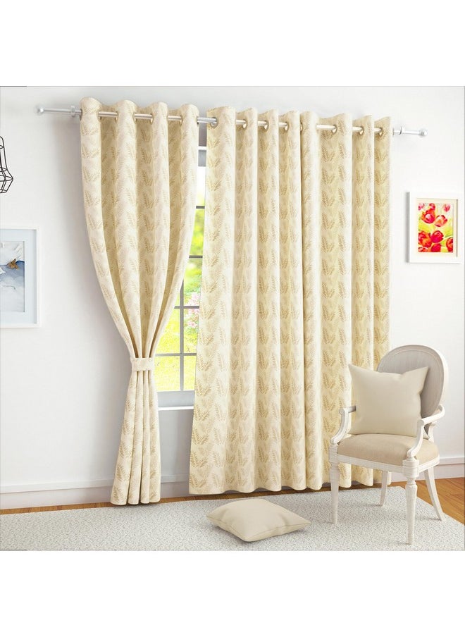 Story@Home Story@Home Azurio Room Darkening Curtain Window 5 Feet Long Set of 2 Leafs Print Jacquard Window Curtain for Living Rooms, bedrooms, Halls, 116 X 152 cm, Cream, Perfect for Festive Gifting  - Image 1