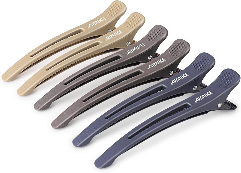 AIMIKE 6pcs Hair Styling Clips - Salon Sectioning & Cutting Clips with Silicone Band, No Crease Duck Billed Design - Image 1