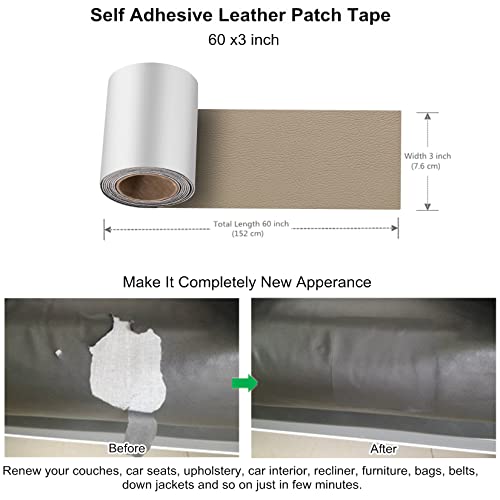 ILOFRI Self Adhesive Leather Repair Patch Tape 3x60 inch, Durable Vinyl and Leather Repair Kit for Couches, Car Seat, Boat Seat, Sofa, Vinyl Upholstery, Chair, Interior - Ivory Brown #1 - Image 3