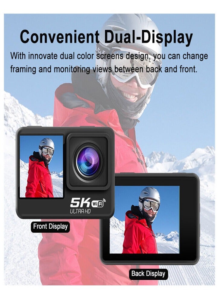 5K WiFi Action Camera 170° Wide Angle, Anti-Shake Action Camera Waterproof Remote Control Action Camera with Remote Control and Accessories - Image 4
