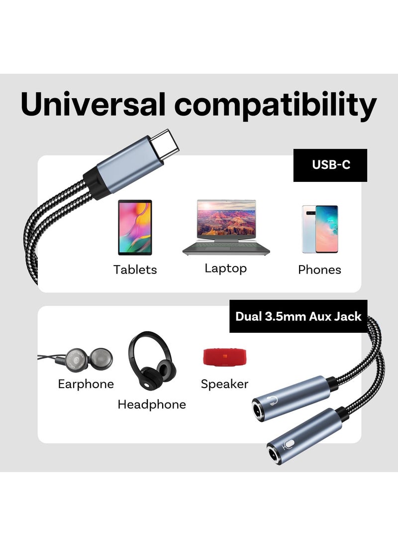 Mmobiel MMOBIEL USBC to 35mm Aux Audio Headphone and Microphone Splitter 32 Bit TypeC to Dual 35mm Aux Y Splitter Headphone Microphone for iPhone 16 15 iPad MacBook Galaxy S25 S24 S23 S22 S21 Pixel  - Image 2