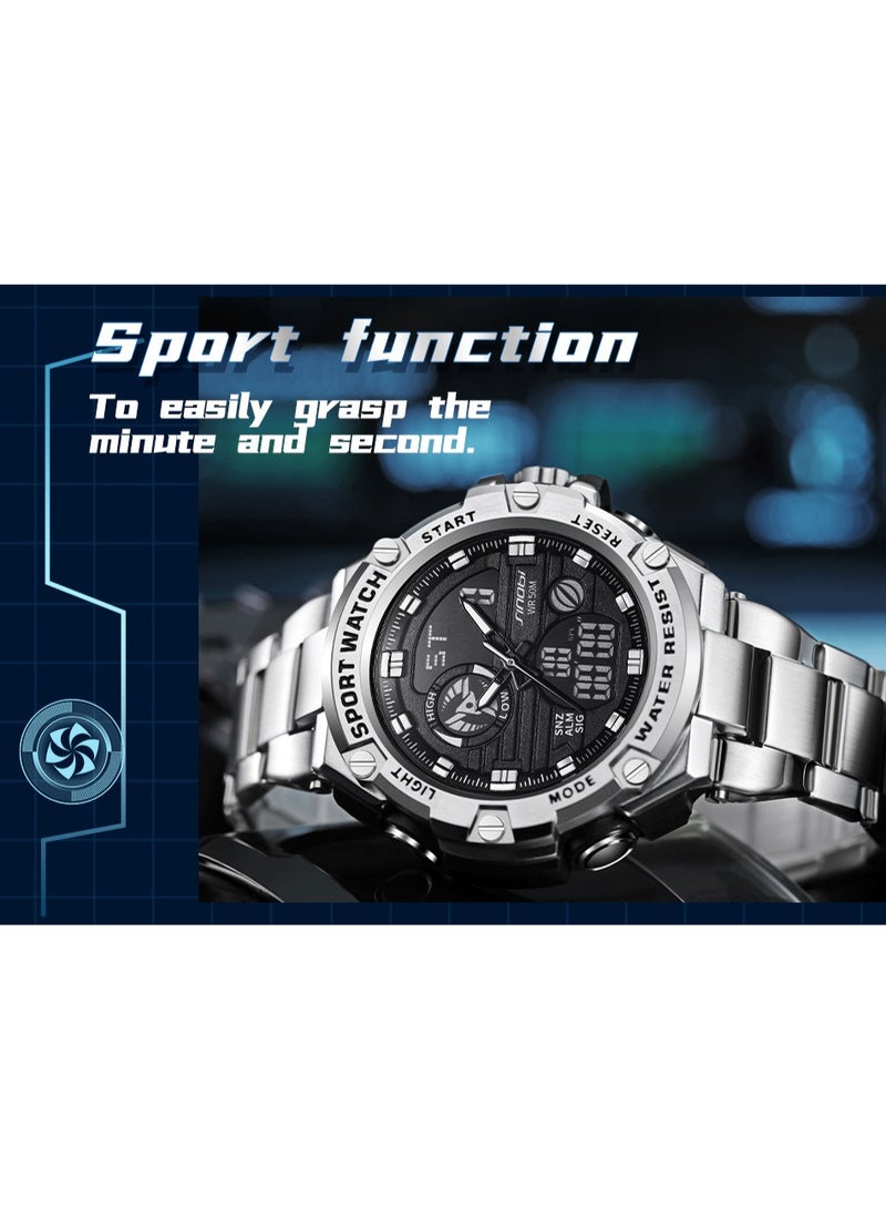 Sinobi Premium Youth Student Sports Watch, Multifunctional, Dual-Display Waterproof Men's Watch (Silver) - Image 5
