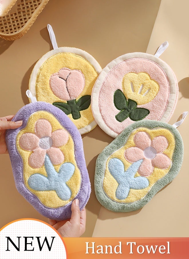DUNISO 4pcs Hanging Hand Towels Bathroom Kitchen Soft Hand Towels Coral Velvet Washcloth Quick-Drying Super Absorbent Hand Towels with Hanging Loop for Kitchen and Bathroom - Image 1