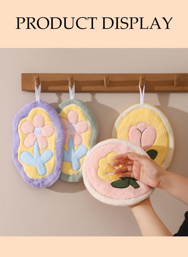 DUNISO 4pcs Hanging Hand Towels Bathroom Kitchen Soft Hand Towels Coral Velvet Washcloth Quick-Drying Super Absorbent Hand Towels with Hanging Loop for Kitchen and Bathroom - Image 2