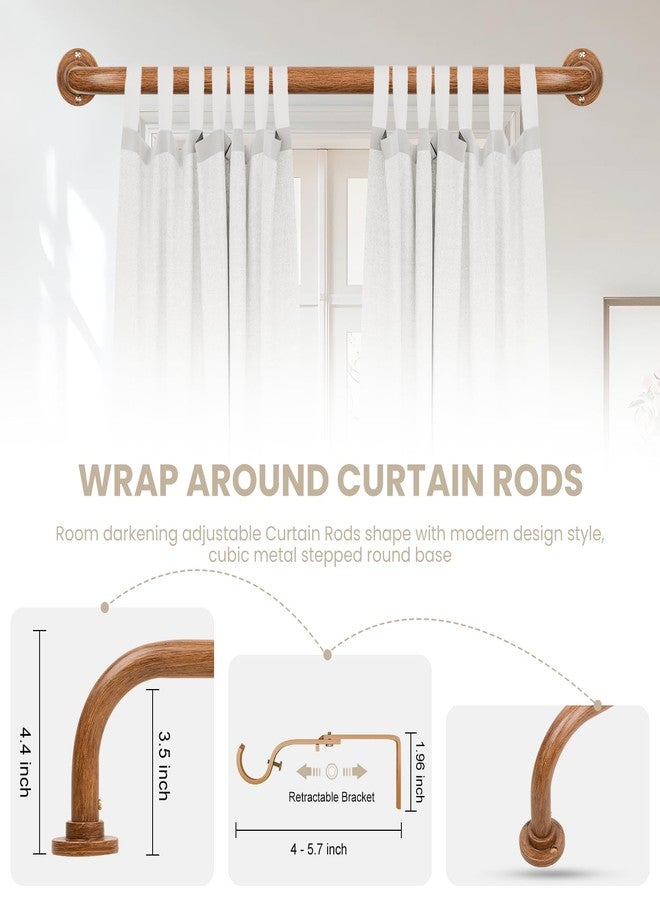 HTZON Blackout Wrap Around Curtain Rods for Windows 48 to 84 Inch:Room Darkening Imitation Wood Curtain Rod Heavy Duty Adjustable 1Inch Wooden Curved French Return Wraparound Curtain Rods Round Hidden - Image 4