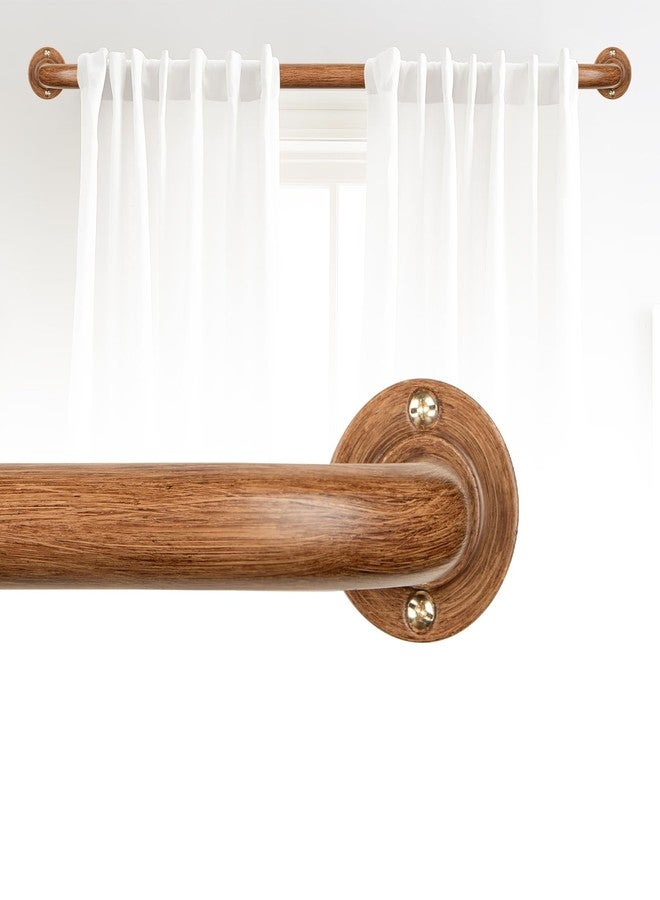 HTZON Blackout Wrap Around Curtain Rods for Windows 48 to 84 Inch:Room Darkening Imitation Wood Curtain Rod Heavy Duty Adjustable 1Inch Wooden Curved French Return Wraparound Curtain Rods Round Hidden - Image 1