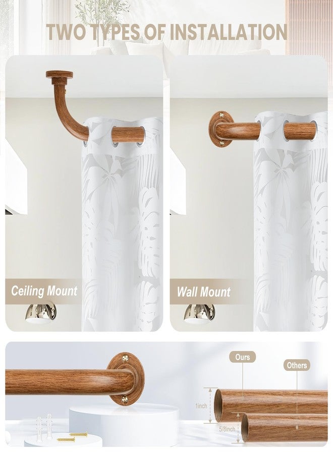 HTZON Blackout Wrap Around Curtain Rods for Windows 48 to 84 Inch:Room Darkening Imitation Wood Curtain Rod Heavy Duty Adjustable 1Inch Wooden Curved French Return Wraparound Curtain Rods Round Hidden - Image 5