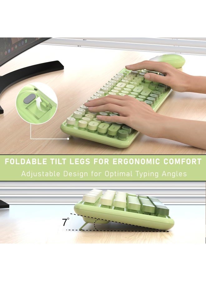 Links9+ Wireless Keyboard and Mouse, Full-Size Retro Typewriter Keyboard with Round Keycaps, 2.4GHz for Windows, Mac, Laptop, PC, Desktop (Green Gradient) - Image 5