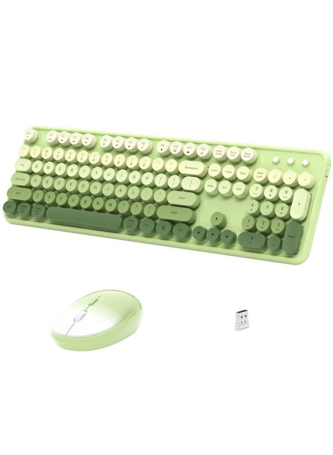 Links9+ Wireless Keyboard and Mouse, Full-Size Retro Typewriter Keyboard with Round Keycaps, 2.4GHz for Windows, Mac, Laptop, PC, Desktop (Green Gradient) - Image 1
