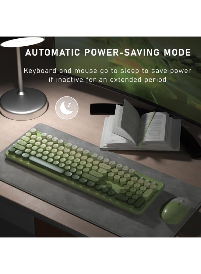 Links9+ Wireless Keyboard and Mouse, Full-Size Retro Typewriter Keyboard with Round Keycaps, 2.4GHz for Windows, Mac, Laptop, PC, Desktop (Green Gradient) - Image 4