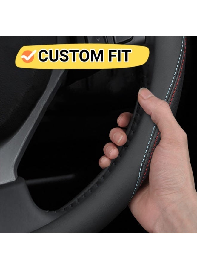 Steering Wheel Cover Compatible with Toyota RAV4 2001-2023, Breathable Premium Leather Car Steering Wheel Cover, Anti-Slip Design, B-Style - Image 2