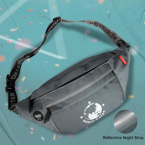 WORLD STAR Waist Bag for Men & Women | Fanny Pack for Men | Trendy Mobile Waist Pouch Pocket Bag for Girls and Boys | Waterproof Hip and Side Bags for Outdoor Hiking Travel (Dark Grey) - Image 2