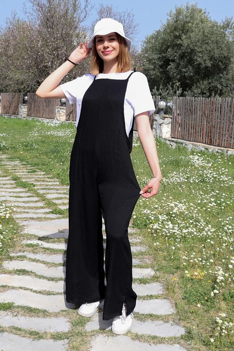 Barbora Casual Strappy Loose Cut Summer Women's Jumpsuit BT5104BLACK