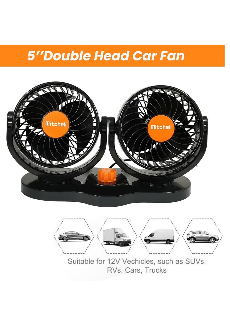ميتشل مروحة سيارة Mitchell HX-T312 ثنائية الرأس، 5 بوصات، 12 فولت/24 فولت، زاوية قابلة للتعديل، سرعتان، محرك هادئ، للسيارة والشاحنة والسيارة الترفيهية والمنزل والمكتب - Image 5