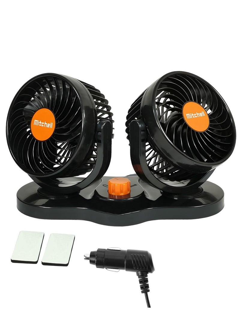 ميتشل مروحة سيارة Mitchell HX-T312 ثنائية الرأس، 5 بوصات، 12 فولت/24 فولت، زاوية قابلة للتعديل، سرعتان، محرك هادئ، للسيارة والشاحنة والسيارة الترفيهية والمنزل والمكتب - Image 1