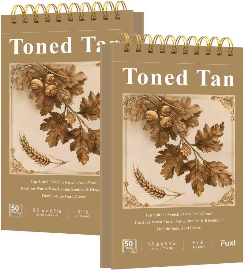 Fuxi دفتر رسم بني مصقول، عبوة 2 - 5.5" × 8.5" | ورق بني 85lb/130gsm، 50 ورقة لكل دفتر. - Image 1