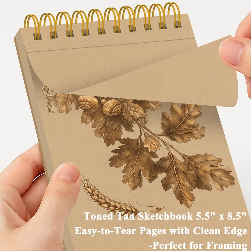 Fuxi دفتر رسم بني مصقول، عبوة 2 - 5.5" × 8.5" | ورق بني 85lb/130gsm، 50 ورقة لكل دفتر. - Image 5