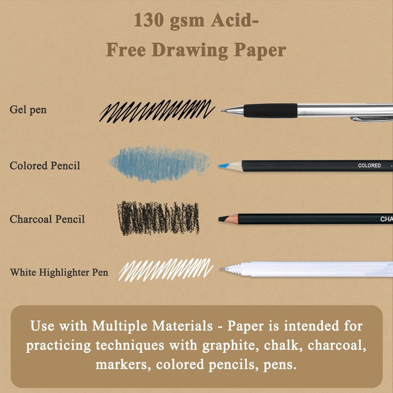 Fuxi دفتر رسم بني مصقول، عبوة 2 - 5.5" × 8.5" | ورق بني 85lb/130gsm، 50 ورقة لكل دفتر. - Image 4