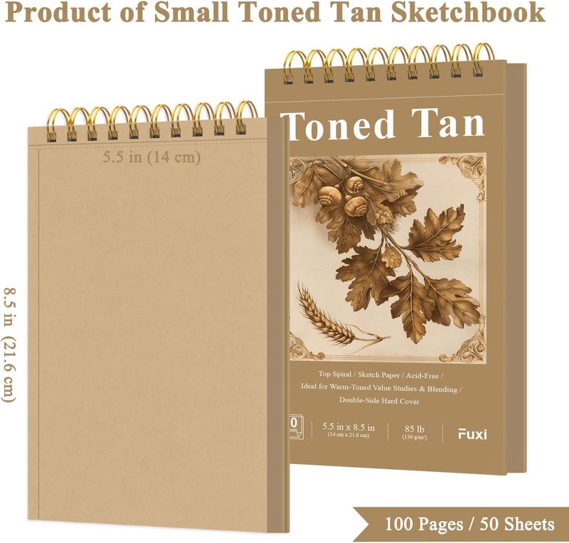Fuxi دفتر رسم بني مصقول، عبوة 2 - 5.5" × 8.5" | ورق بني 85lb/130gsm، 50 ورقة لكل دفتر. - Image 2
