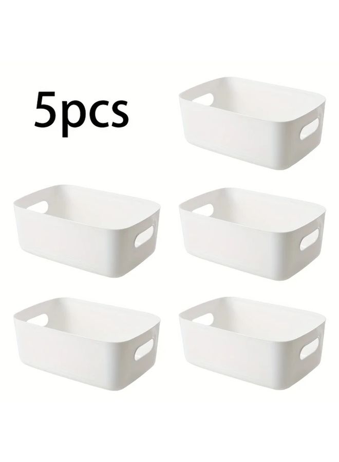 White Stackable Storage Boxes 5 Piece Set With Snap Fit Lids Multipurpose Organizer - Image 5