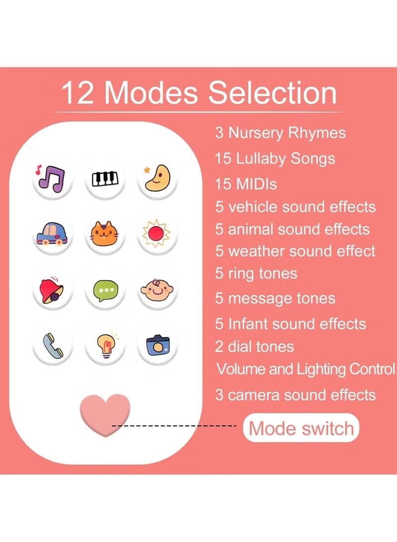 Aurevip Baby Cell Phone Toys, Fun and Educational Sound Toy for Babies and Toddlers for 6+ Months,Toy Mobile Phone Music Learning Education Mobile Toys (Pink) - Image 3