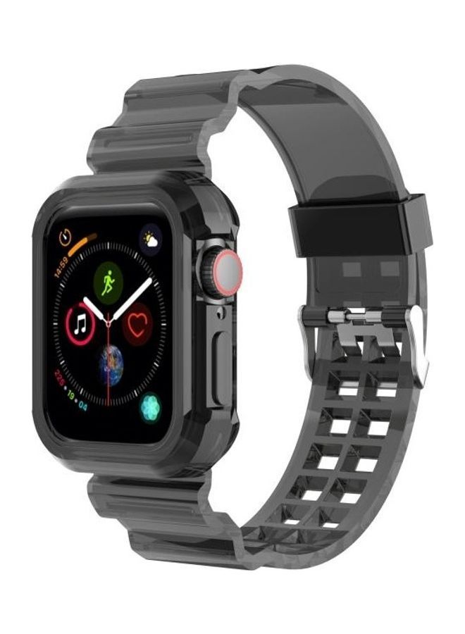 NIBEMINENT Silicone Integrated Replacement Strap Watchband For Apple Watch Series 7/6/SE/5/4/3/2/1 41/40/38mm Transparent Black - Image 4