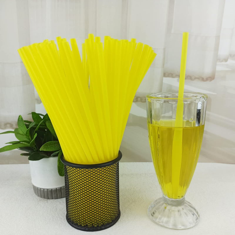 YAOSHENG 200PCS 10.2 Inches Disposable Decorative Yellow Plastic Straws for Birthday Wedding Cocktail Party Supplies (0.23 * 10.2inch) (Yellow) - Image 2