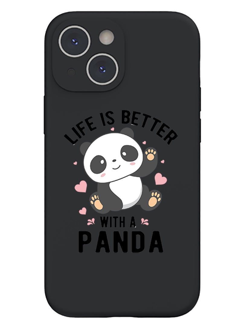 Theodor Protective Slim Fit Case Liquid Silicone Cover with Full Body Protection Anti-Scratch Shockproof Case For iPhone 15 Plus Black - Life is better with panda black - Image 1