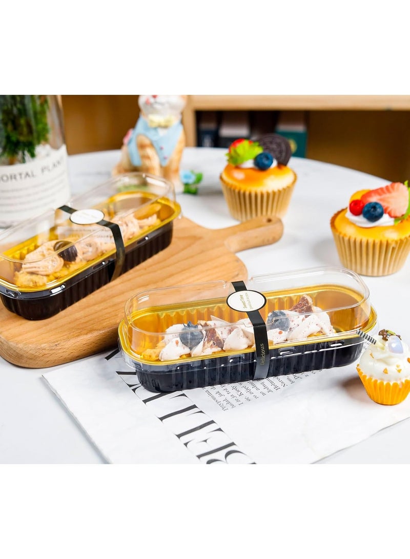 general 50 Pack Mini Cake Pans with Lids and Spoons Black Gold Rectangular Aluminum Foil Baking Pans Mini Cheesecake Containers(6.8oz) - Image 3