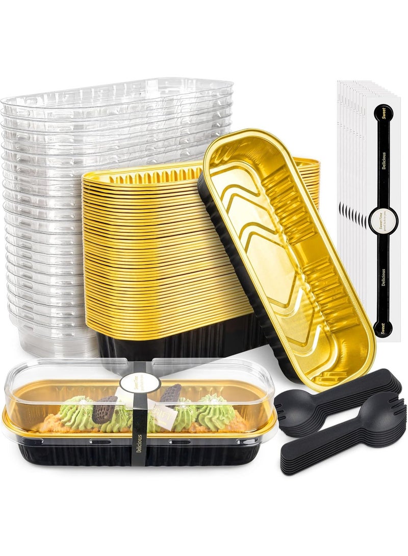 general 50 Pack Mini Cake Pans with Lids and Spoons Black Gold Rectangular Aluminum Foil Baking Pans Mini Cheesecake Containers(6.8oz) - Image 1