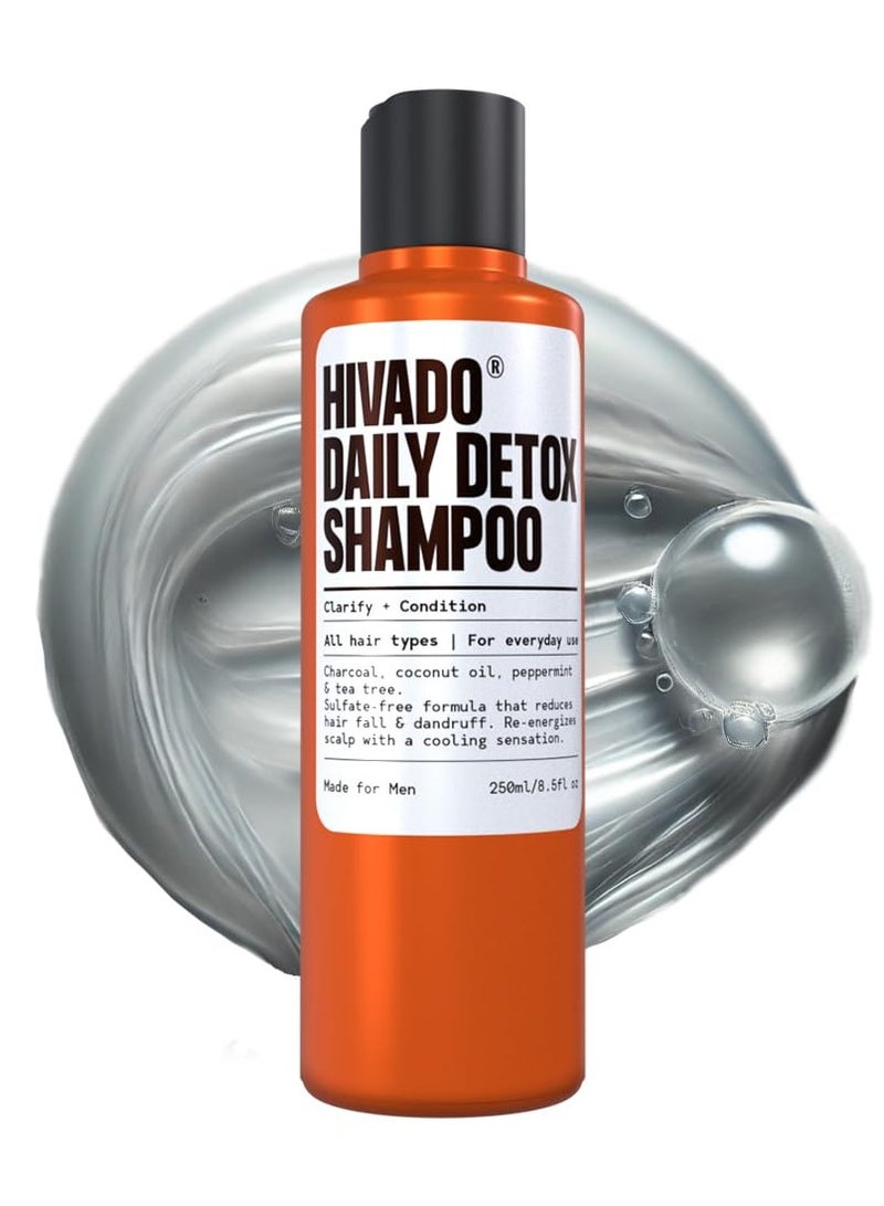 هيفادو شامبو يومي للتخلص من السموم للرجال - مضاد للقشرة والحكة وتقشر فروة الرأس - يحارب تراكم الأوساخ والأوساخ والزيوت والماء العسر - شجرة الشاي والفحم والنعناع وزيت جوز الهند - خالٍ من الكبريتات، 250 مل، 250 مل - Image 1